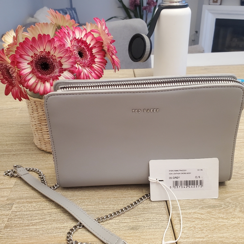 NWT Grey Leather Ted Baker Cross Body Bag